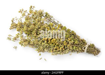 Bouquet of dried greek oregano, Origanum vulgare hirtum, isolated on white background Stock Photo