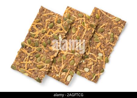 Whole grain cheese crackers with pumpkin seed isolated on white background Stock Photo