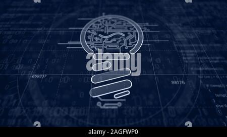 New idea concept with bulb symbol project creating. Innovation, cyber technology, creativity, success, invention and business abstract 3d illustration Stock Photo