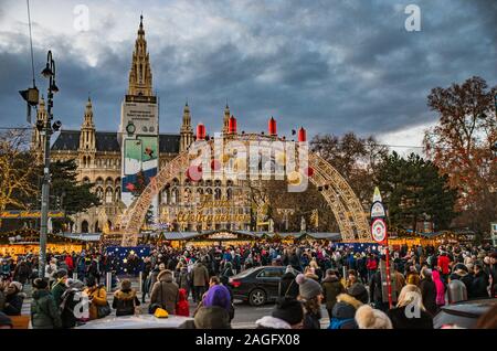 WIEN, AUSTRIA - DECEMBER 14., 2019: Christmas decorated town of Wien during advent and holidays in December. Stock Photo