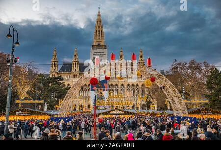 WIEN, AUSTRIA - DECEMBER 14., 2019: Christmas decorated town of Wien during advent and holidays in December. Stock Photo