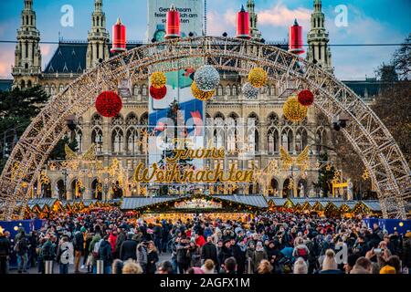 WIEN, AUSTRIA - DECEMBER 14., 2019: Christmas decorated town of Wien during advent and holidays in December. Stock Photo