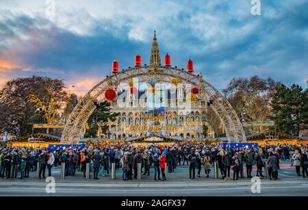 WIEN, AUSTRIA - DECEMBER 14., 2019: Christmas decorated town of Wien during advent and holidays in December. Stock Photo