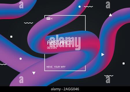 Abstract colorful stripe line of free shape design motion effect decoration on dark background. Use for headline, poster, ad, artwork, template design Stock Vector