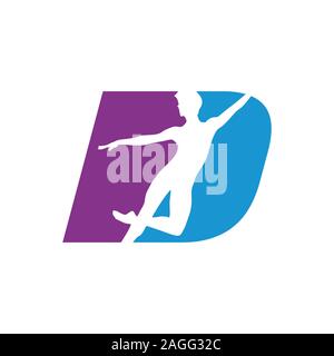 Letter D Shape Dancing Silhouette Vector Symbol Graphic Logo Icon Design Template Stock Vector