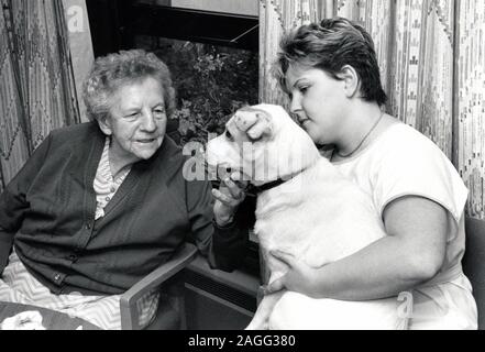 Carer & elderly woman, Nottingham UK 1987 Stock Photo