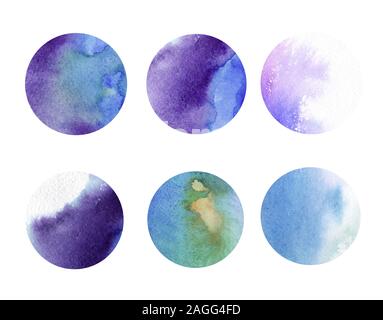 Watercolor set of circles. Hand painted abstract texture backgrounds. Hand drawn illustration. Round elements. Stock Photo