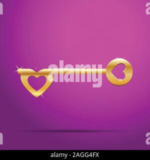Golden Key with Heart Shape. Isolated Vector Illustration Stock Vector
