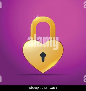 Golden Lock with Heart Shape Stock Vector