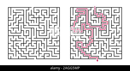 Vector Square Maze - Labyrinth with Included Solution in Black & Red. Funny  Educational Mind Game for Coordination, Problems Solving, Decision Making Stock Vector