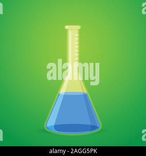 Laboratory tube with blue liquid inside. Green Background Stock Vector