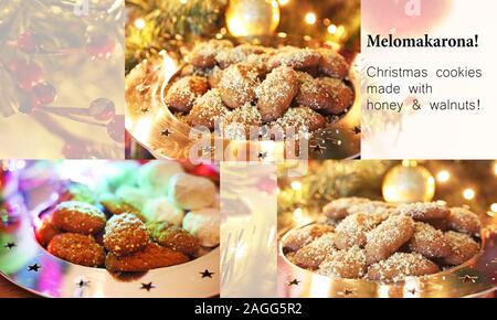 photo collage with traditional greek melomakarona cookies Stock Photo