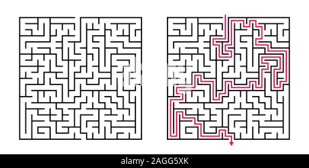 Vector Square Maze - Labyrinth with Included Solution in Black & Red. Funny  Educational Mind Game for Coordination, Problems Solving, Decision Making Stock Vector