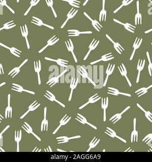 Vector green forks simple monochrome repeat pattern. Perfect for fabric, scrapbooking and wallpaper projects. Stock Vector