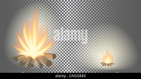 Bonfire with transparent effects on plaid background. Stock Vector