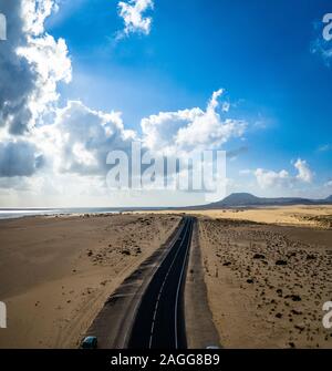 Fuerteventura, Corralejo sand dunes nature park. Beautiful Aerial Shot. Canary Islands, Spain Stock Photo