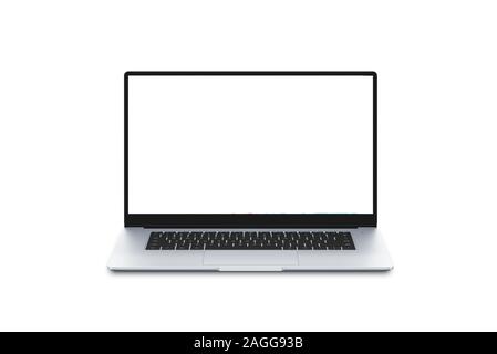 Isolated modern laptop in front position. Isolated, blank screen for mockup, app or web site promotion Stock Photo
