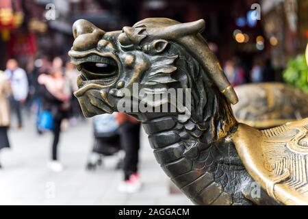 Bronze Bixi statue in chenghuang temple shanghai, China.  A figure from Chinese mythology. One of the 9 sons of the Dragon King, he is depicted as a d Stock Photo