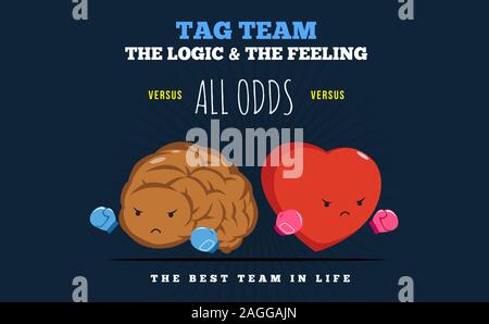 The Brain and Heart is against all odds. Conceptual Vector Illustration Stock Vector