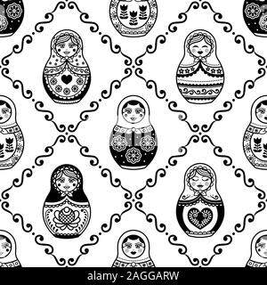 Russian nesting doll vector seamless pattern, repetitive design inpisred by Matryoshka dolls from Russia Stock Vector