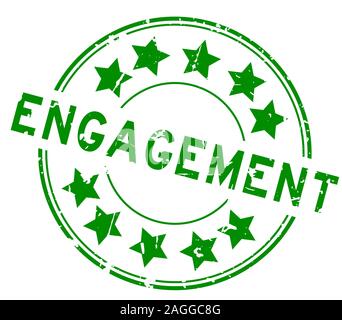 Grunge green engagement word with star icon round rubber seal stamp on white background Stock Vector