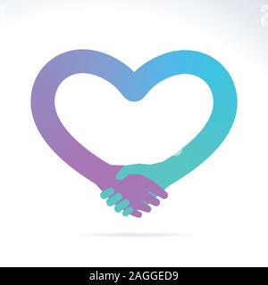 Handshake illustration shape a gradient heart. Pink and cyan color. Isolated Vector Illustration Stock Vector