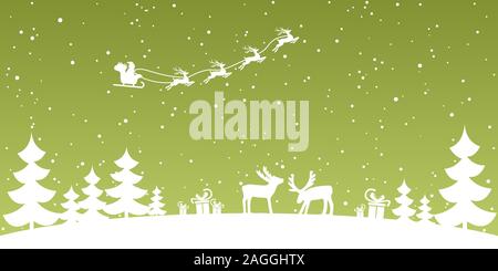 EPS 10 vector file showing simple christmastime background with typical XMAS elements, fall of snow and colored background with flying Santa and some Stock Vector