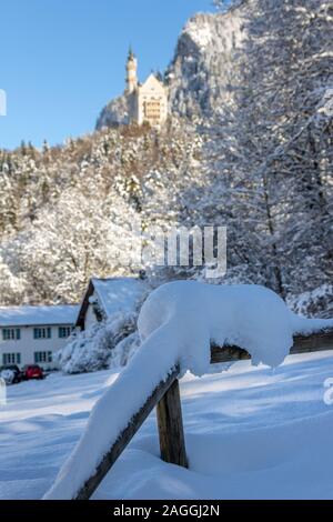 snow covered Neuschwanstein Castle, Bavaria Germany Stock Photo