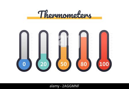 Thermometers collection - set of flat design style objects Stock Vector
