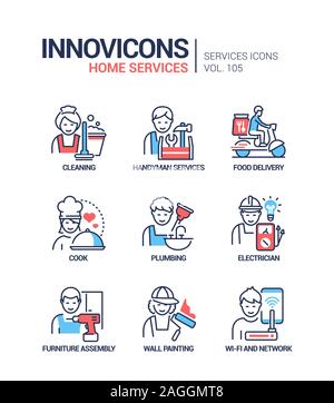 Home services - vector line design style icons set Stock Vector