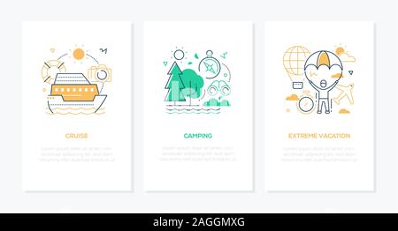 Traveling and vacation concept - line design style banners Stock Vector