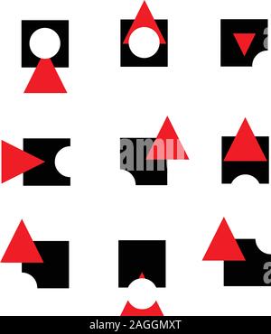 Bauhaus Style Small Geometric Logos in Red Black and White Circle Stock Vector
