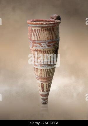 Minoan Thiran conical rhython decorated with vertical bands of wavy lines, Akrotiri, Thira (Santorini) National Archaeological Museum Athens. 17th-16t Stock Photo