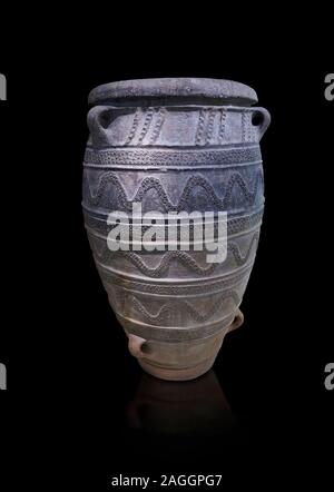 Large Pithos storage jar decorated with wavy lbands and linaear A inscription, Knossos Palace, Crete.  National Archaeological Museum Athens. 17th-16t Stock Photo