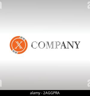 Letter X Alphabetic Logo Design Template, Crypto Curency Logo Concept, Gray, Orange, Ellipse, Rounded, Digital Coin, Virtual Money, Ecurrency Stock Vector
