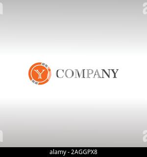 Letter Y Alphabetic Logo Design Template, Crypto Curency Logo Concept, Gray, Orange, Ellipse, Rounded, Digital Coin, Virtual Money, Ecurrency Stock Vector