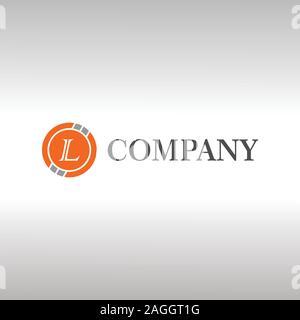 Letter L Alphabetic Logo Design Template, Crypto Curency Logo Concept, Gray, Orange, Ellipse, Rounded, Digital Coin, Virtual Money, Ecurrency Stock Vector