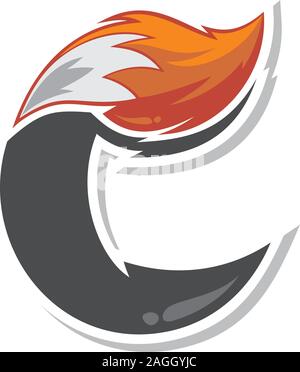 fox tail fire logo logotype alphabet initial letter design vector art illustration Stock Vector