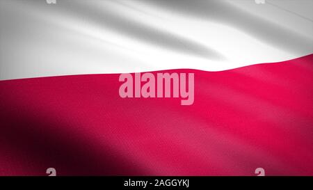 Flag of Poland. Realistic waving flag 3D render illustration with highly detailed fabric texture. Stock Photo