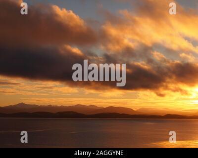 Sunrise over the Beagle Channel in Puerto Williams (Chile), the world' southernmost village Stock Photo