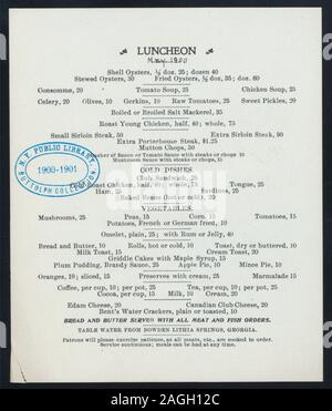 DATE: MAY, 1900 HAND-WRITTEN [FEB?];; LUNCHEON; [held by] SOUTHERN RAILWAY; NORFOLK & WESTERN RAILWAY; ALABAMA GREAT SOUTHERN RAILW3AY; NEW ORLEANS & NORTHEASTERN RAILROAD; [at] CAFE CAR; (RR;) Stock Photo