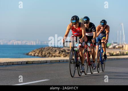 Athlete compete in 2019 Mediterranea Triathlon in Alicante, Spain, Europe Stock Photo