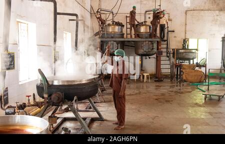 Side view of man working in Ashtanga Ayurvedics, Tiruchirappalli,Tamil Nadu, India Stock Photo