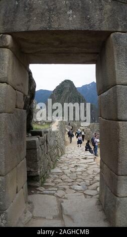 Wayna Picchu, Huayna Picchu, Sacred Mountain of the Incas in Machu Picchu, Cusco Peru Stock Photo