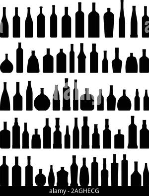 Set of different silhouettes bottles isolated on white background. Vector illustration. Stock Vector