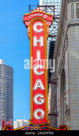 The famous Chicago Theatre sign on State Street, Chicago, Illinois, USA Stock Photo