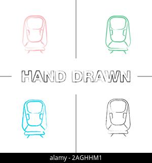 Transrapid hand drawn icons set. Color brush stroke. Maglev. High speed monorail train. Isolated vector sketchy illustrations Stock Vector