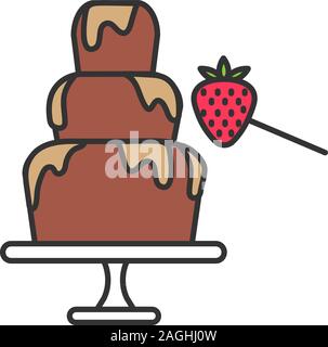 Chocolate fountain and strawberry color icon. Fondue. Isolated vector illustration Stock Vector