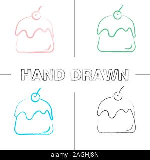 Pudding hand drawn icons set. Panna cotta. Color brush stroke. Isolated vector sketchy illustrations Stock Vector