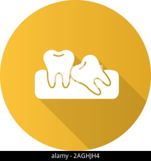 Crooked teeth flat design long shadow glyph icon. Malocclusion. Wisdom tooth problem. Vector silhouette illustration Stock Vector